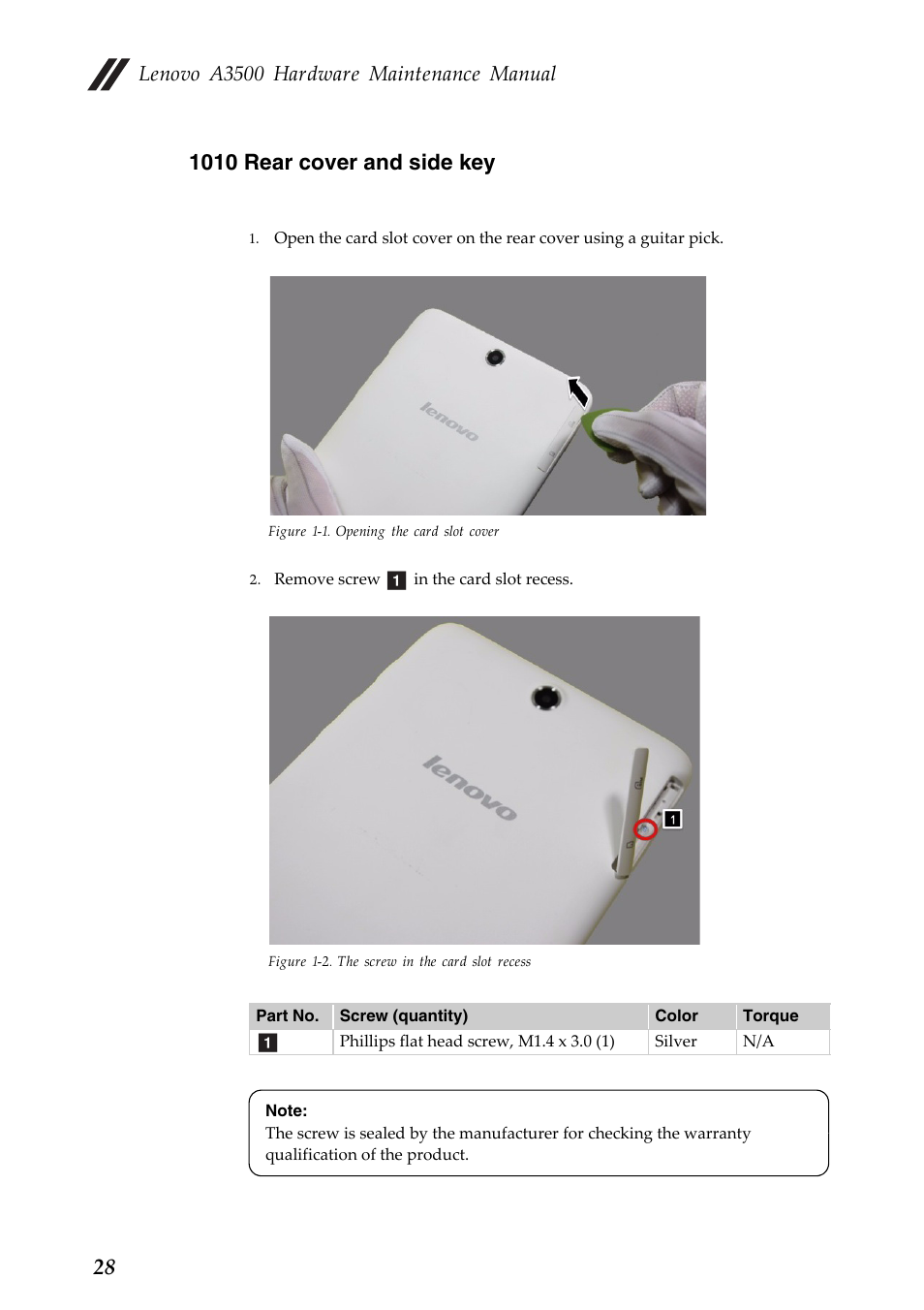 1010 rear cover and side key, Lenovo a3500 hardware maintenance manual | Lenovo A7-50 Tablet User Manual | Page 32 / 75