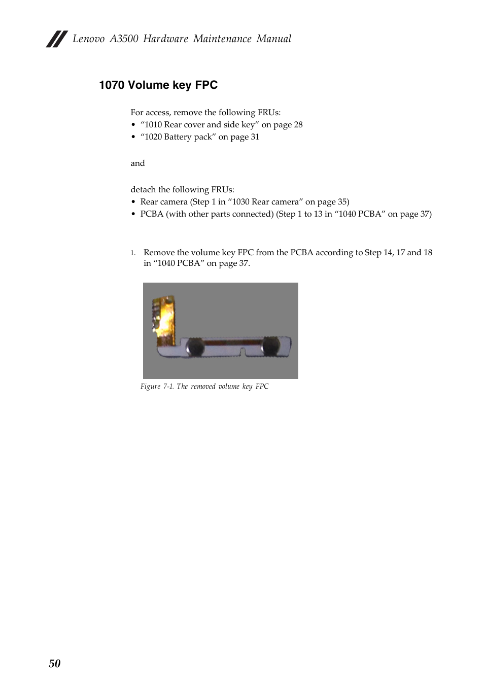 1070 volume key fpc, Lenovo a3500 hardware maintenance manual | Lenovo A7-50 Tablet User Manual | Page 54 / 75
