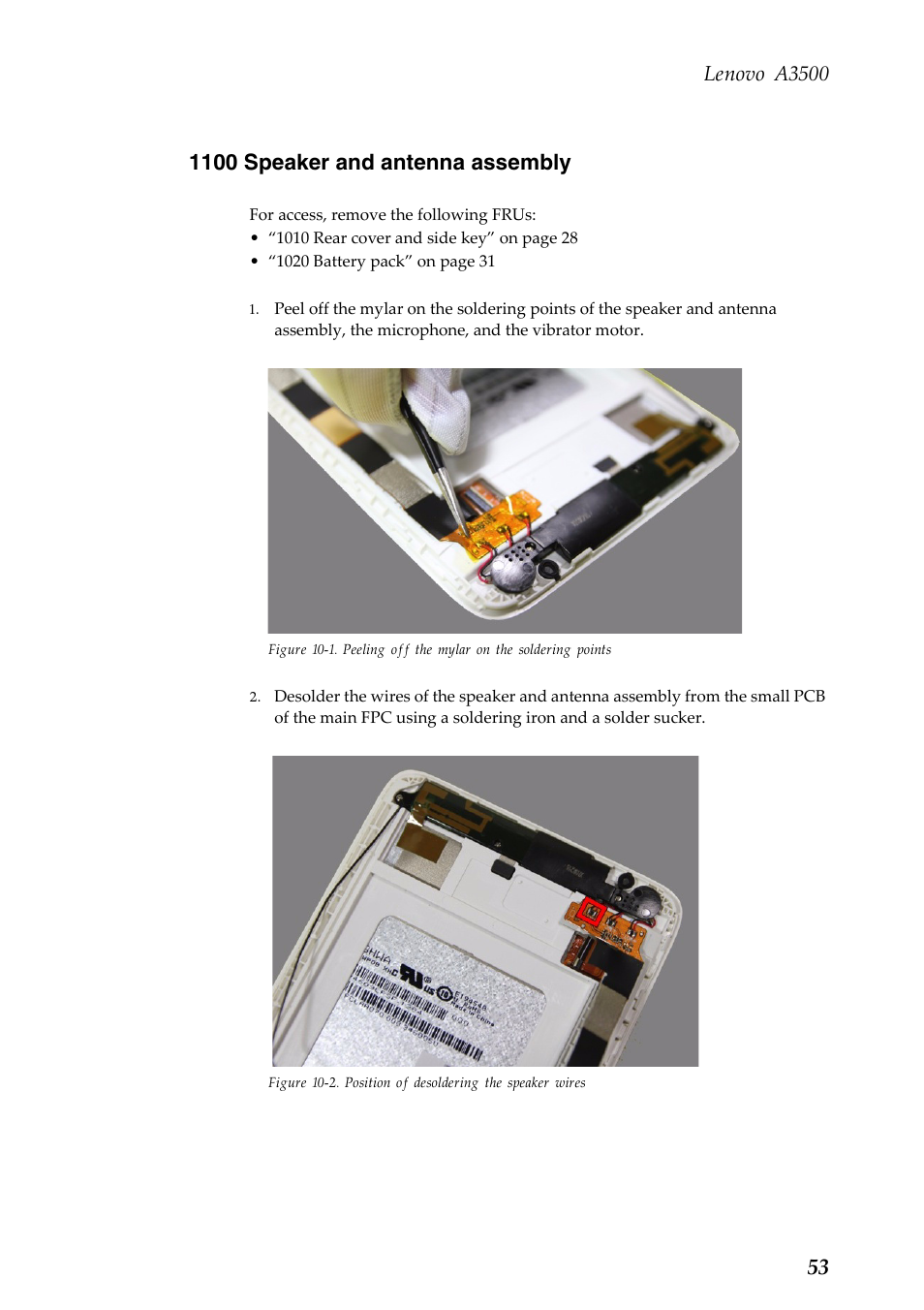 1100 speaker and antenna assembly, Lenovo a3500 | Lenovo A7-50 Tablet User Manual | Page 57 / 75