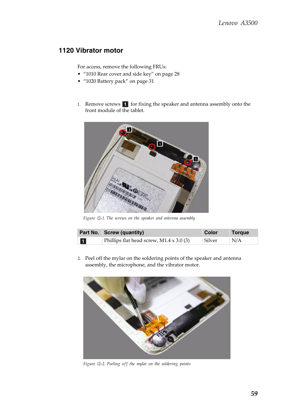 1120 vibrator motor, Lenovo a3500 | Lenovo A7-50 Tablet User Manual | Page 63 / 75