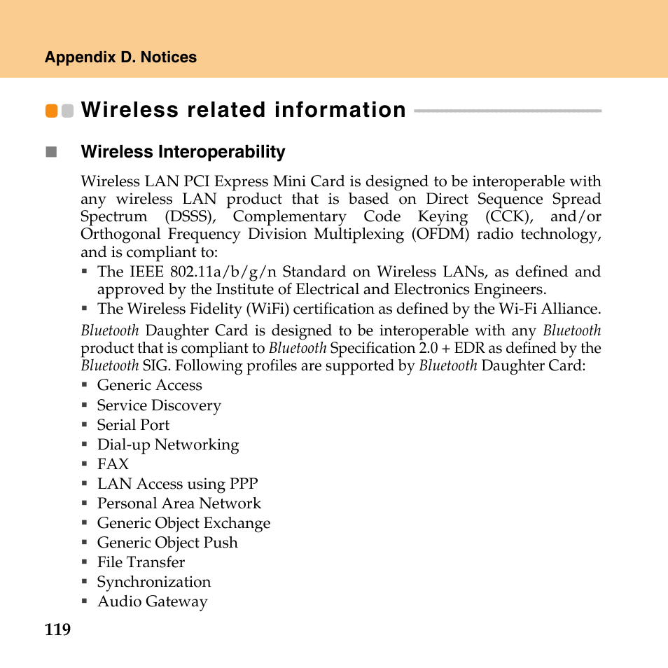 Wireless related information, Wireless related, Information | Lenovo IdeaPad Y430 User Manual | Page 128 / 150