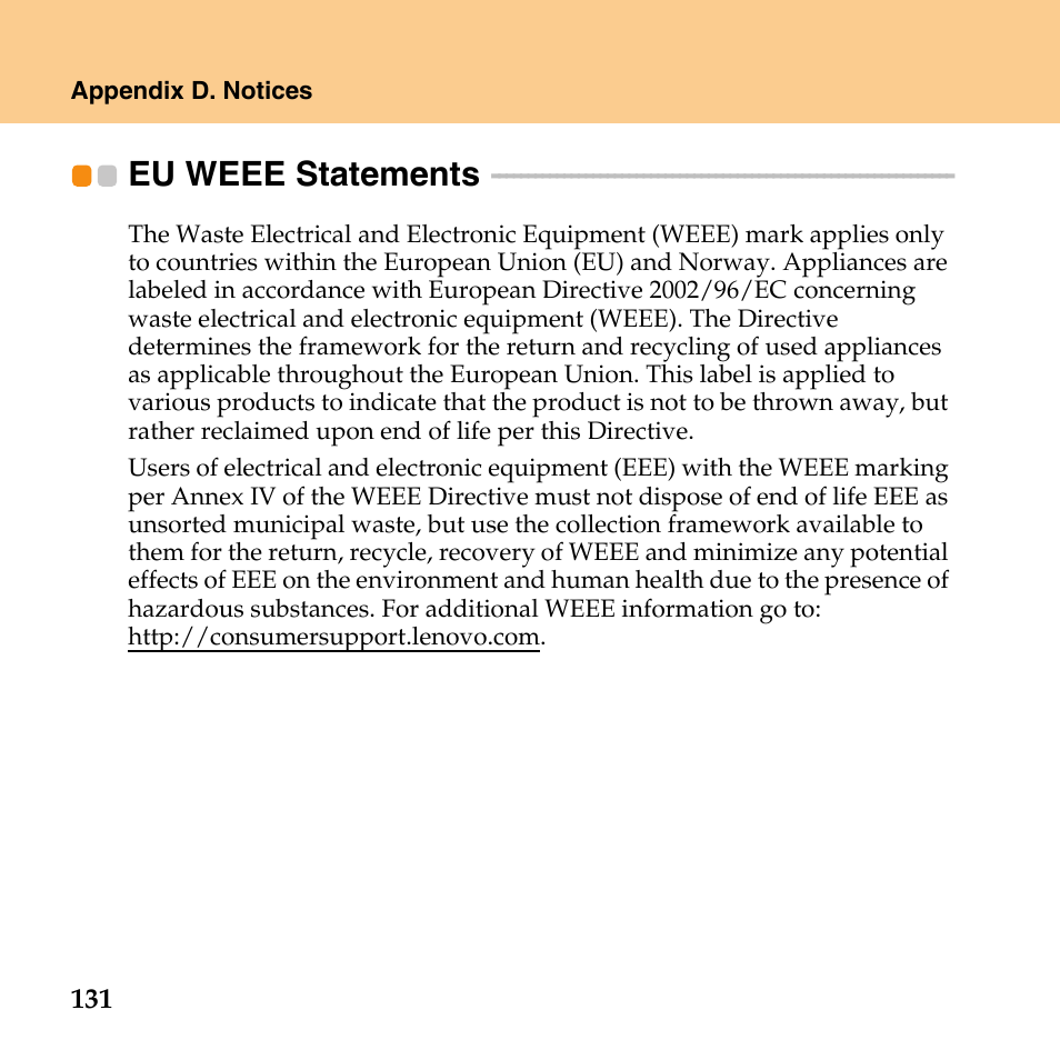 Eu weee statements | Lenovo IdeaPad Y430 User Manual | Page 140 / 150