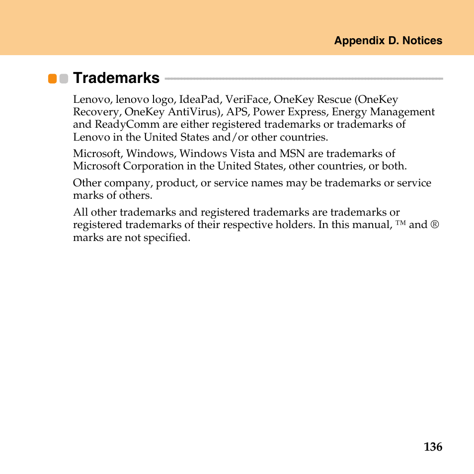 Trademarks | Lenovo IdeaPad Y430 User Manual | Page 145 / 150