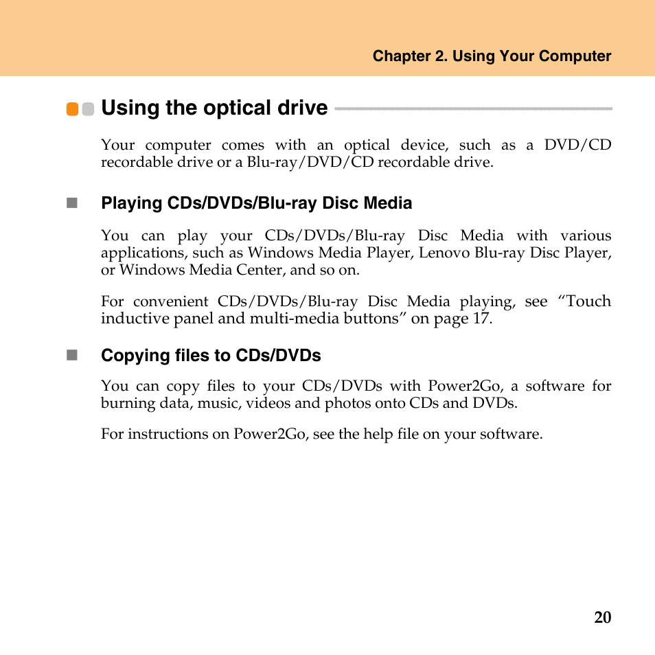 Using the optical drive | Lenovo IdeaPad Y430 User Manual | Page 29 / 150