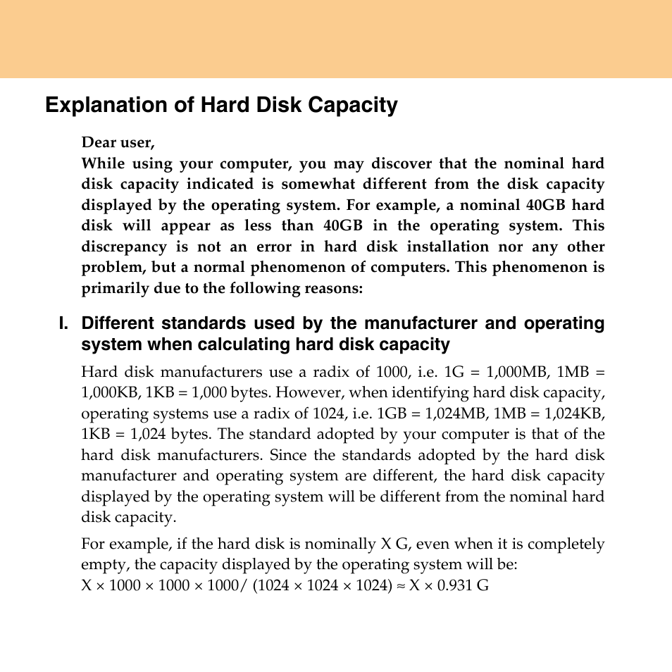 Explanation of hard disk capacity | Lenovo IdeaPad Y430 User Manual | Page 5 / 150