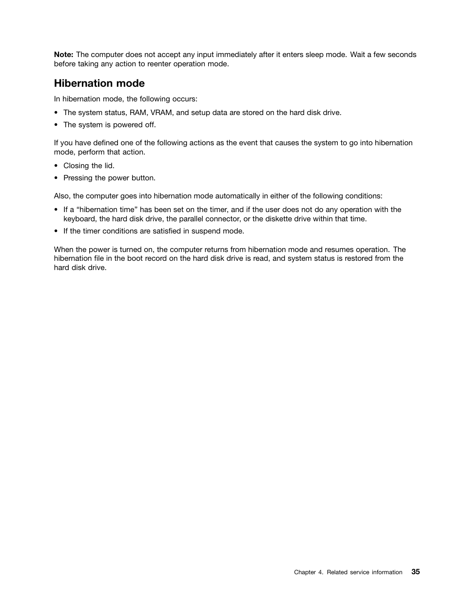 Hibernation mode | Lenovo B490 Notebook User Manual | Page 41 / 104