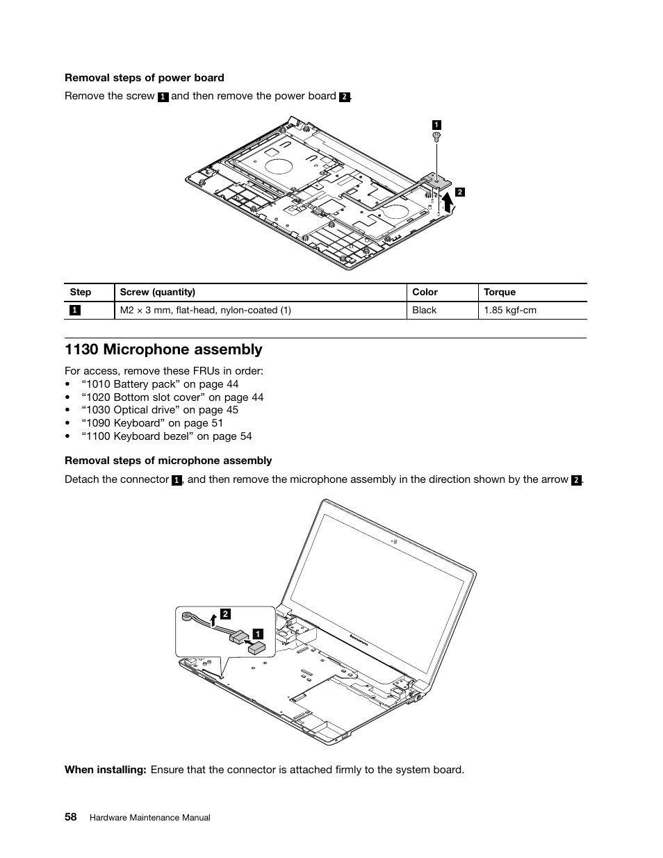 1130 microphone assembly | Lenovo B490 Notebook User Manual | Page 64 / 104