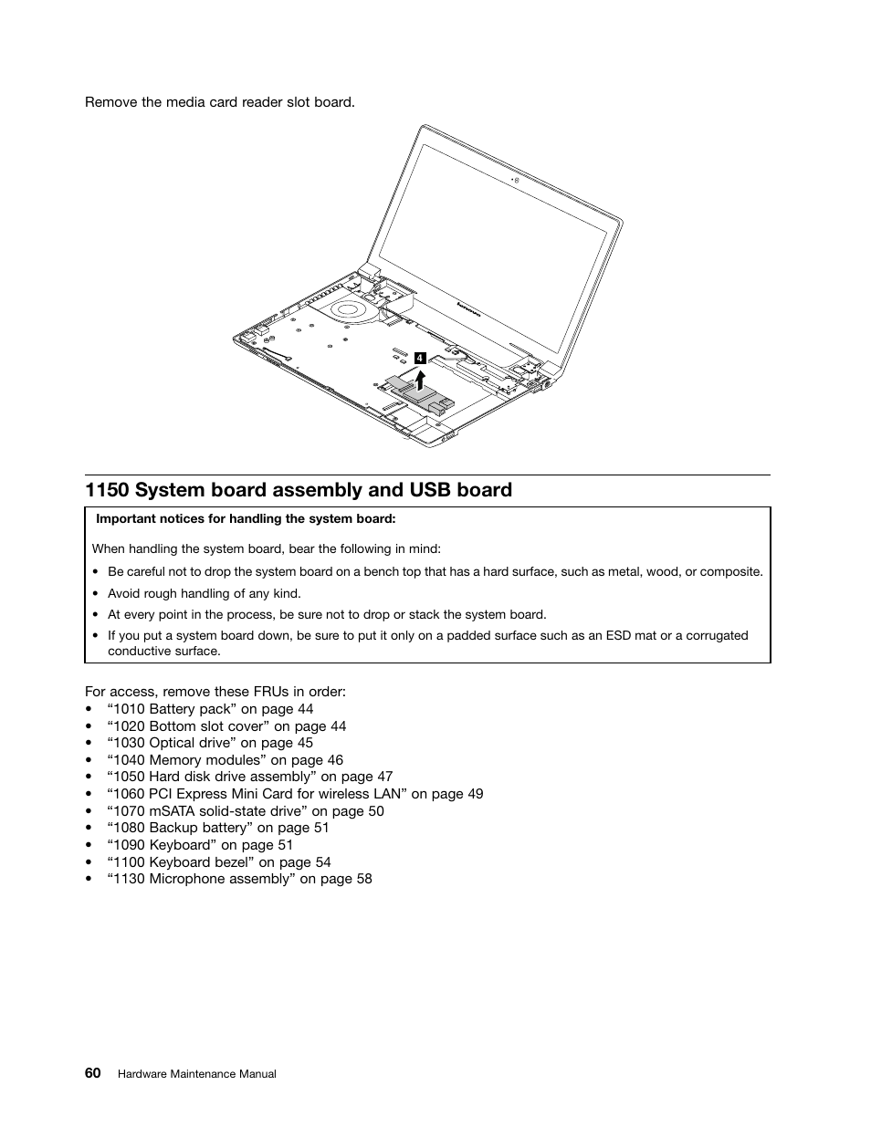 1150 system board assembly and usb board | Lenovo B490 Notebook User Manual | Page 66 / 104