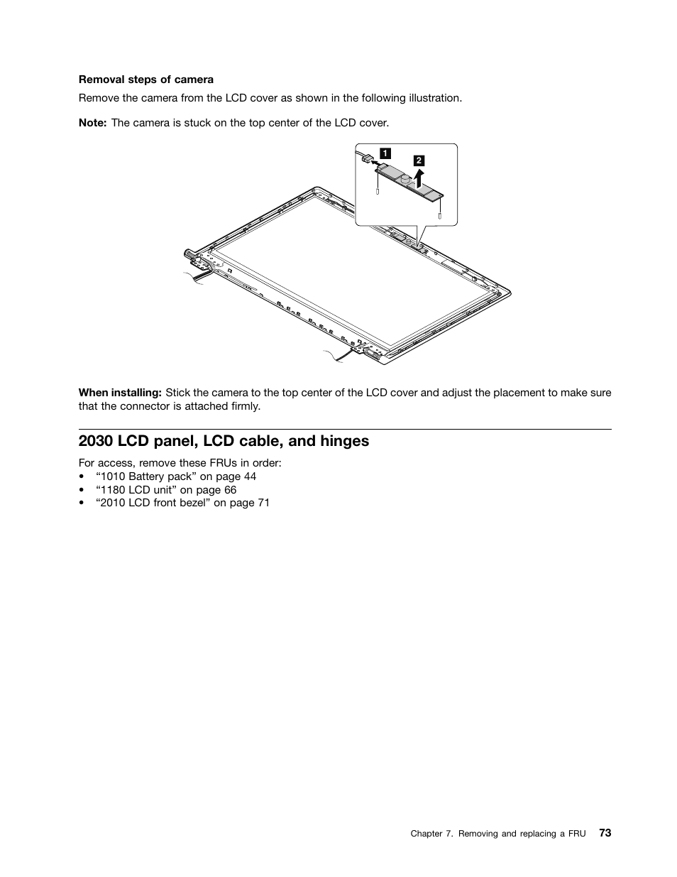 2030 lcd panel, lcd cable, and hinges | Lenovo B490 Notebook User Manual | Page 79 / 104