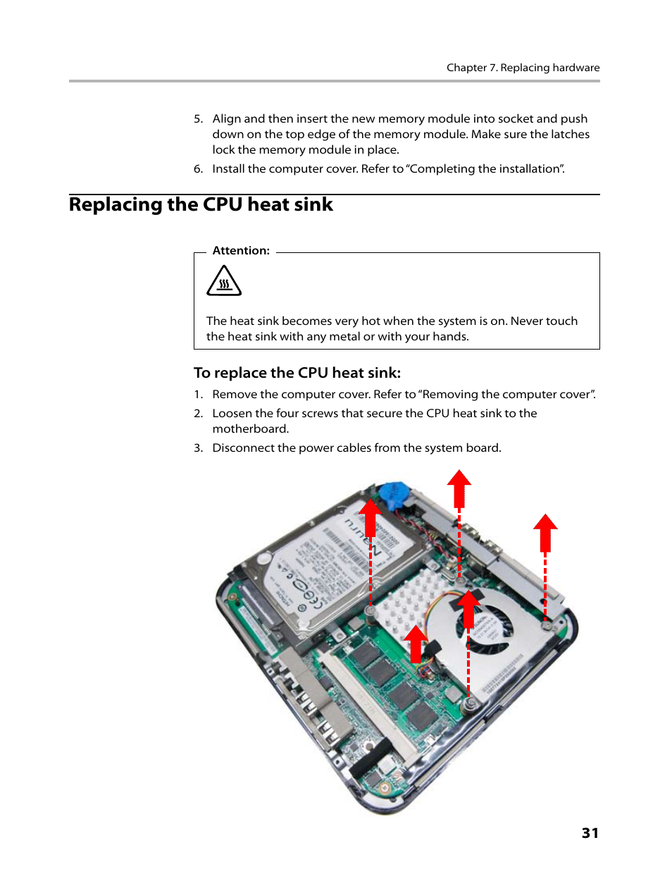 Replacing the cpu heat sink | Lenovo IdeaCentre Q110 User Manual | Page 33 / 42