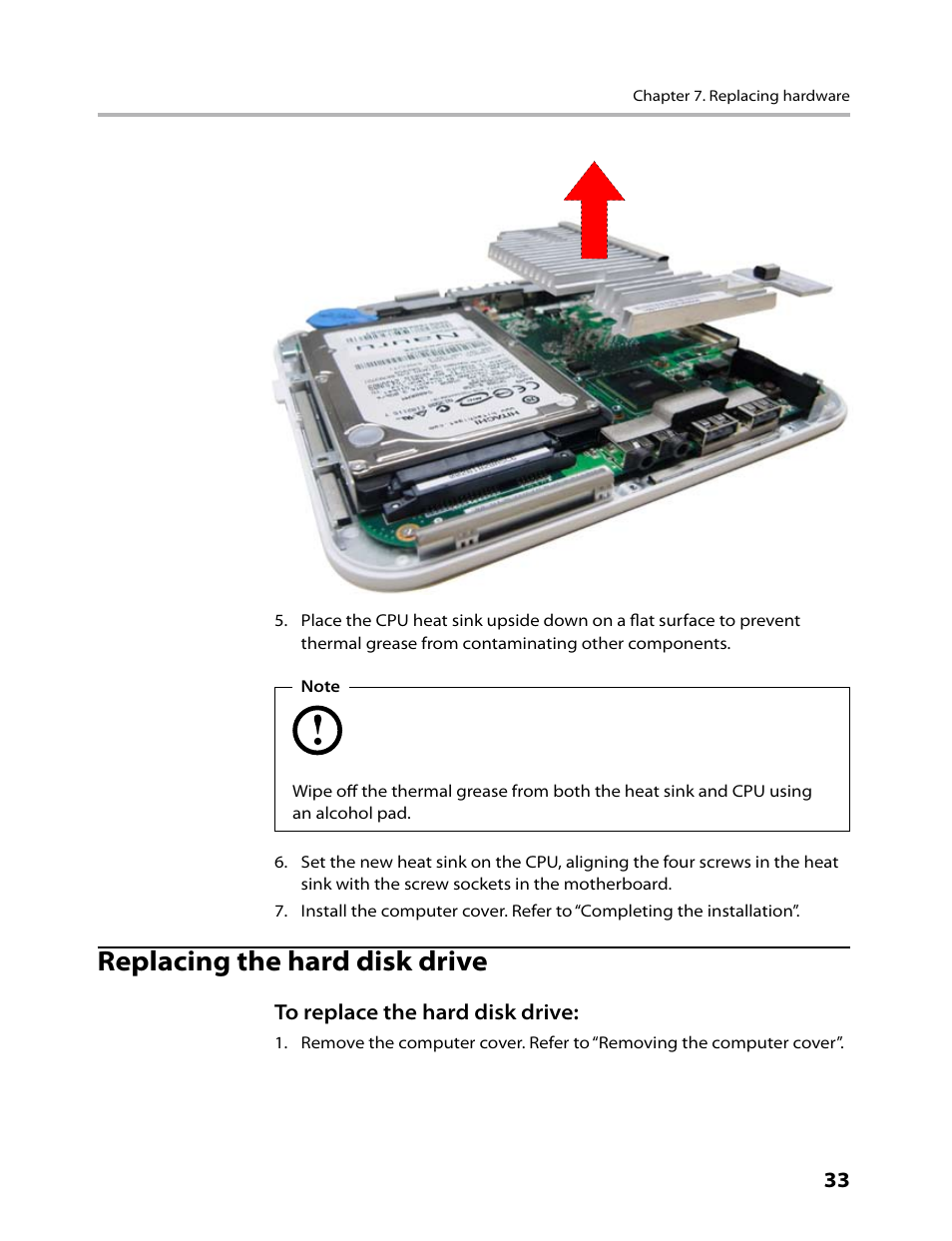 Replacing the hard disk drive | Lenovo IdeaCentre Q110 User Manual | Page 35 / 42