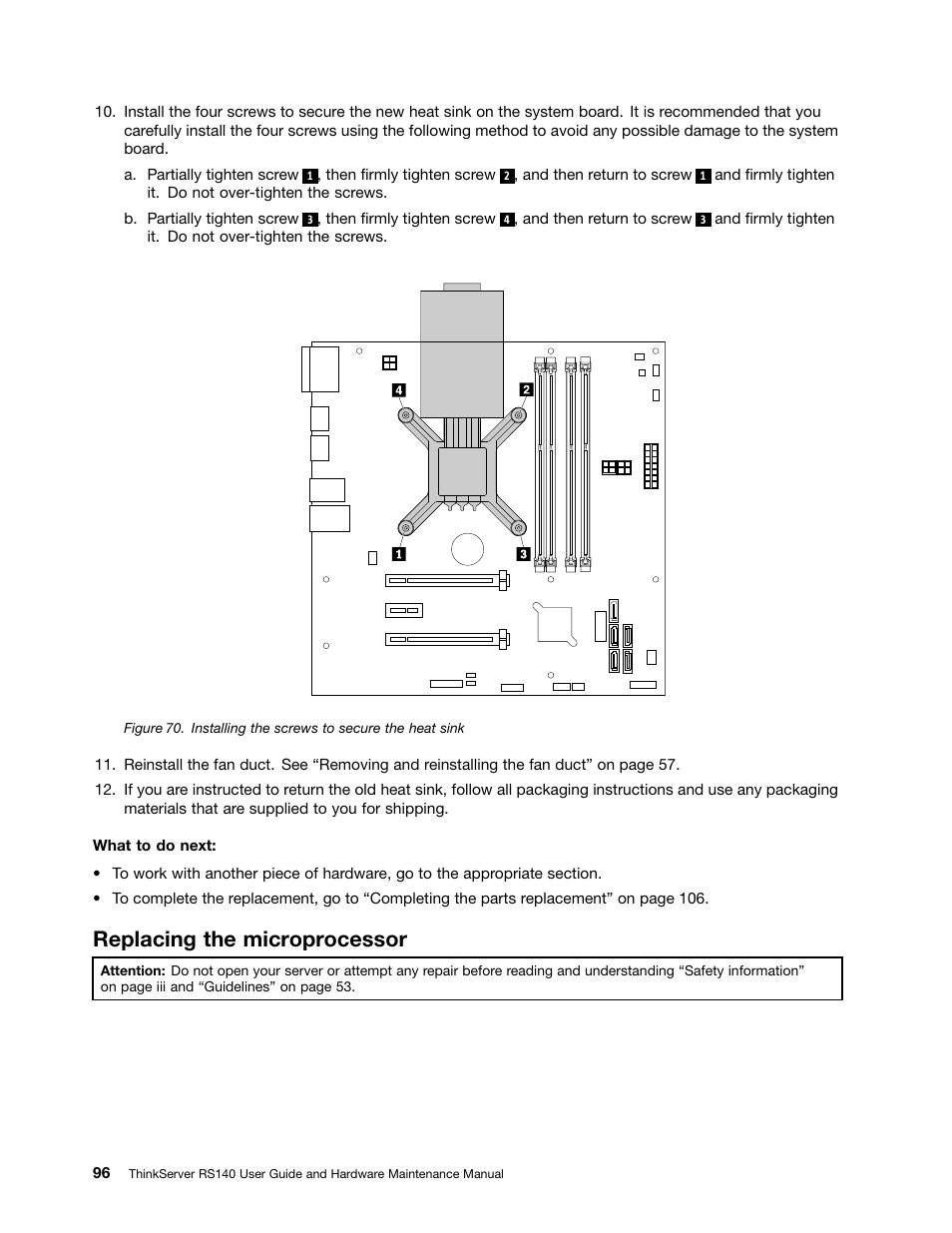 Replacing the microprocessor | Lenovo ThinkServer RS140 User Manual | Page 108 / 146