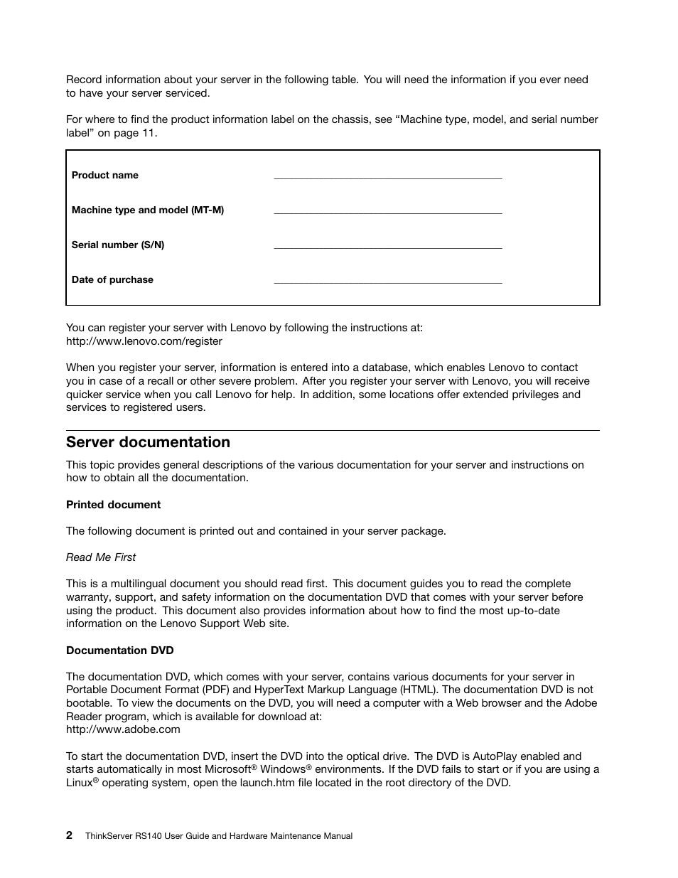 Server documentation | Lenovo ThinkServer RS140 User Manual | Page 14 / 146