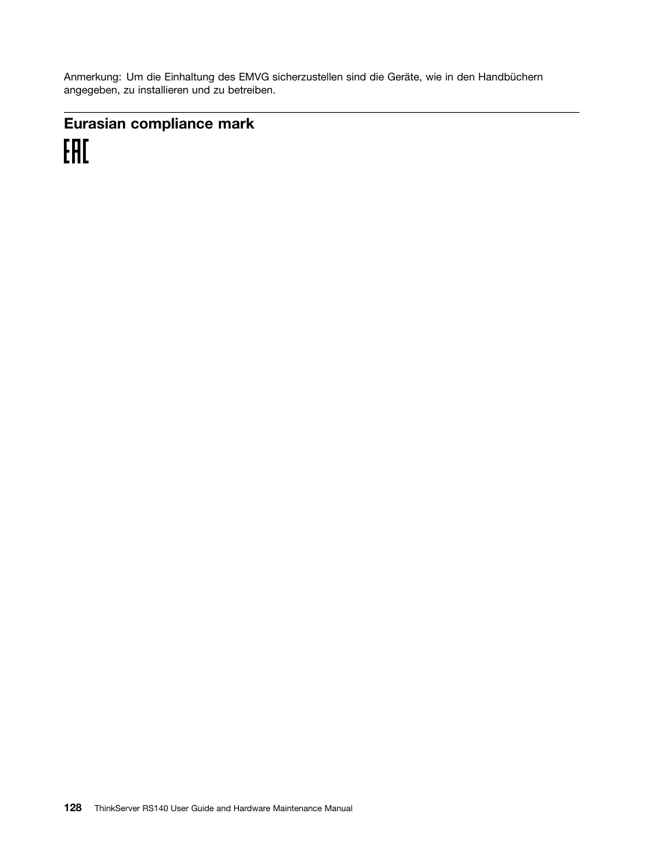 Eurasian compliance mark | Lenovo ThinkServer RS140 User Manual | Page 140 / 146