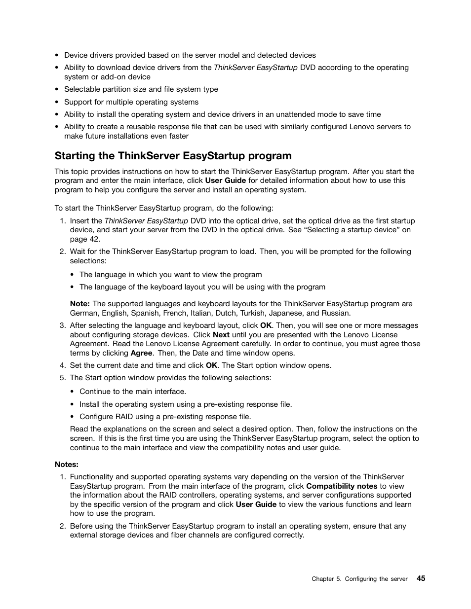 Starting the thinkserver easystartup program | Lenovo ThinkServer RS140 User Manual | Page 57 / 146