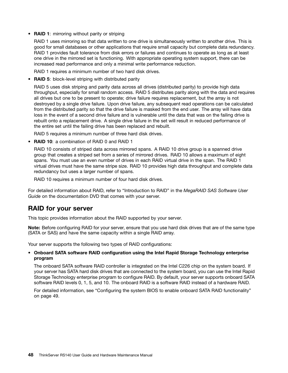 Raid for your server | Lenovo ThinkServer RS140 User Manual | Page 60 / 146