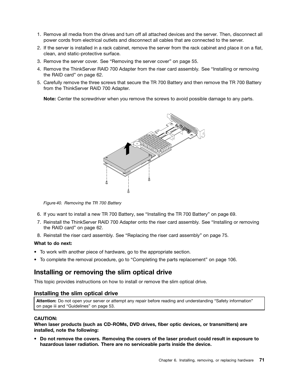 Installing or removing the slim optical drive | Lenovo ThinkServer RS140 User Manual | Page 83 / 146