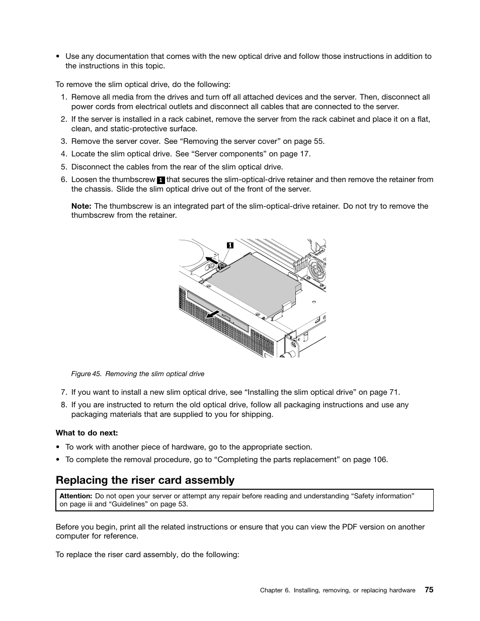 Replacing the riser card assembly | Lenovo ThinkServer RS140 User Manual | Page 87 / 146