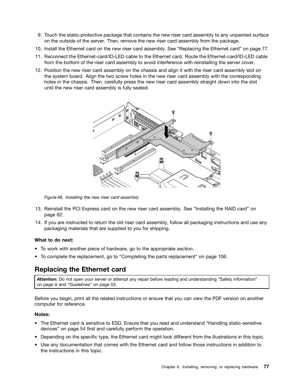 Replacing the ethernet card | Lenovo ThinkServer RS140 User Manual | Page 89 / 146