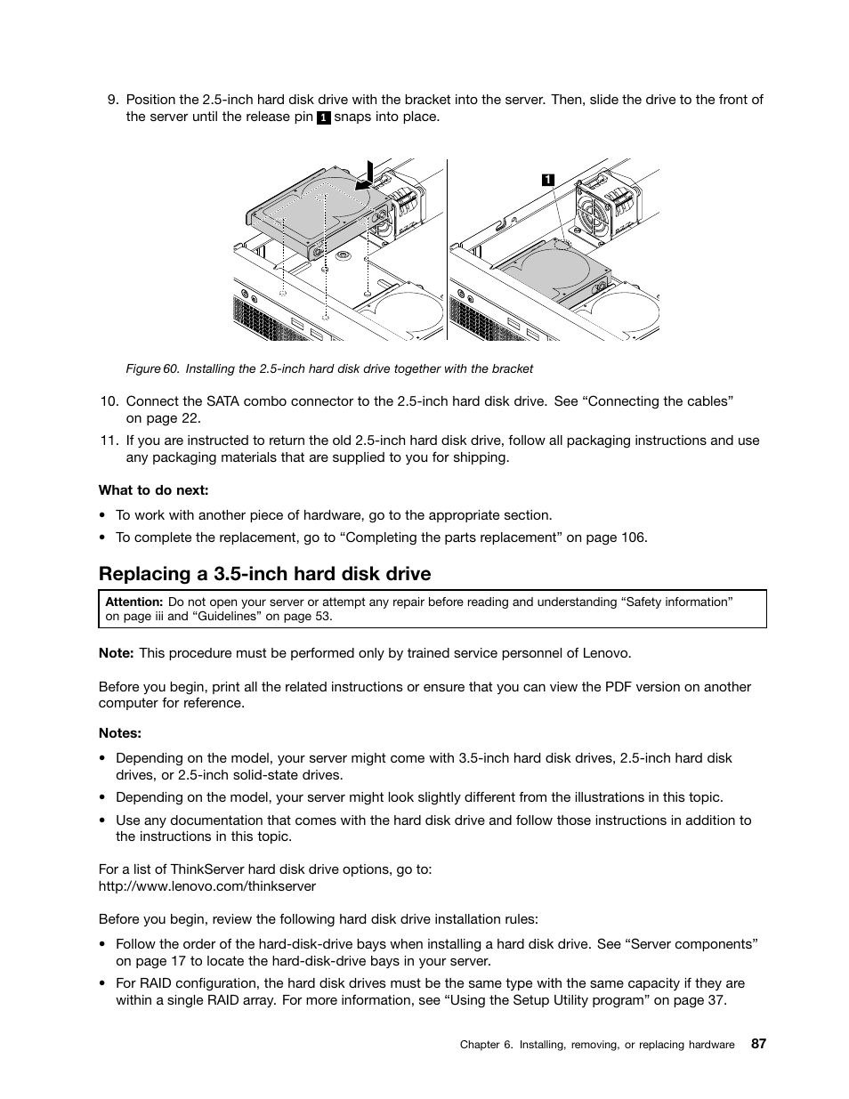 Replacing a 3.5-inch hard disk drive | Lenovo ThinkServer RS140 User Manual | Page 99 / 146