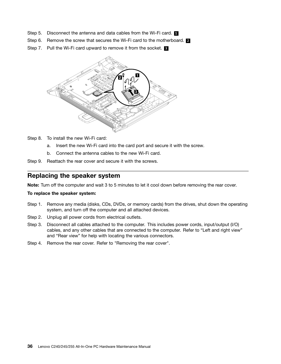 Replacing the speaker system | Lenovo C240 All-in-One User Manual | Page 42 / 63
