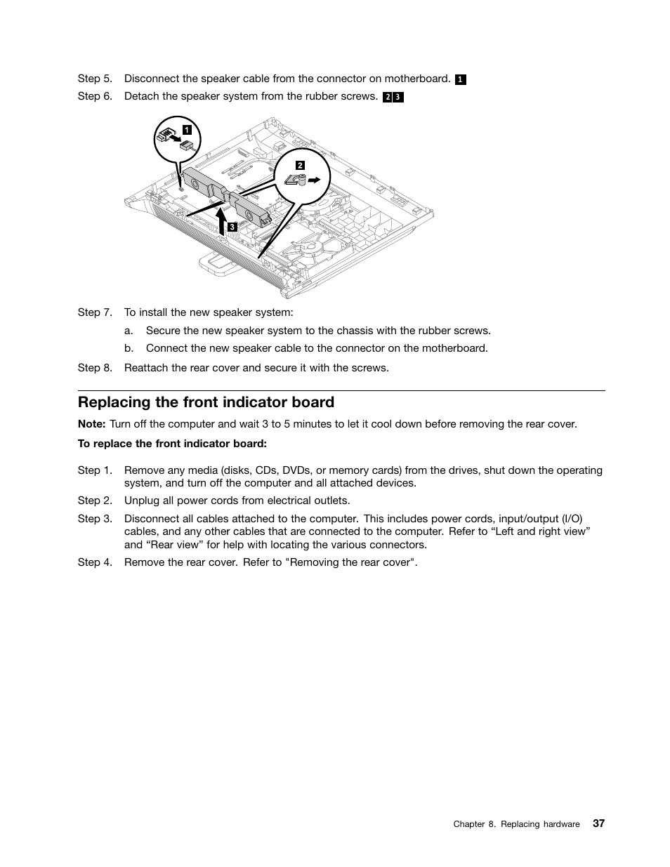 Replacing the front indicator board | Lenovo C240 All-in-One User Manual | Page 43 / 63