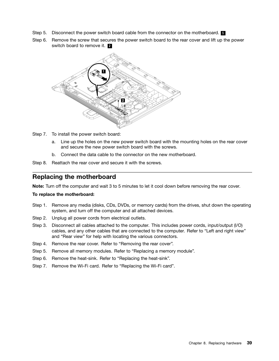 Replacing the motherboard | Lenovo C240 All-in-One User Manual | Page 45 / 63