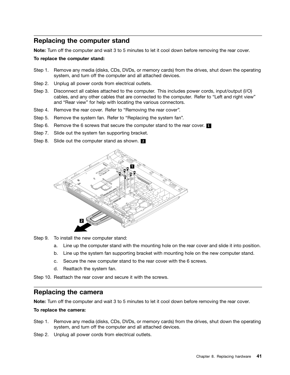 Replacing the computer stand, Replacing the camera | Lenovo C240 All-in-One User Manual | Page 47 / 63