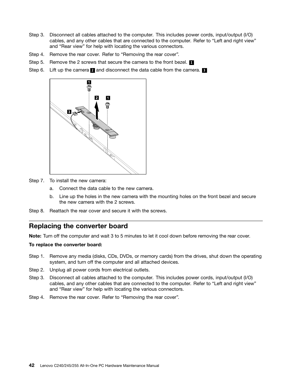 Replacing the converter board | Lenovo C240 All-in-One User Manual | Page 48 / 63