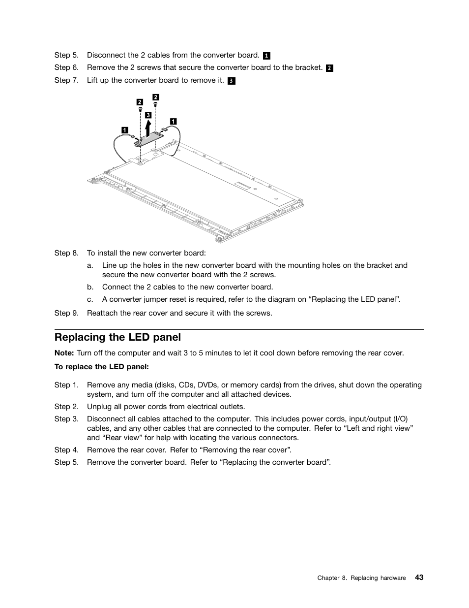 Replacing the led panel | Lenovo C240 All-in-One User Manual | Page 49 / 63
