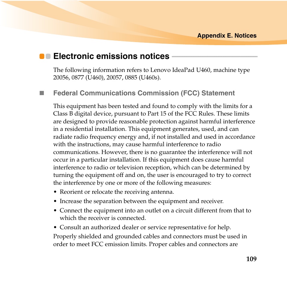 Electronic emissions notices | Lenovo IdeaPad U460 User Manual | Page 123 / 143