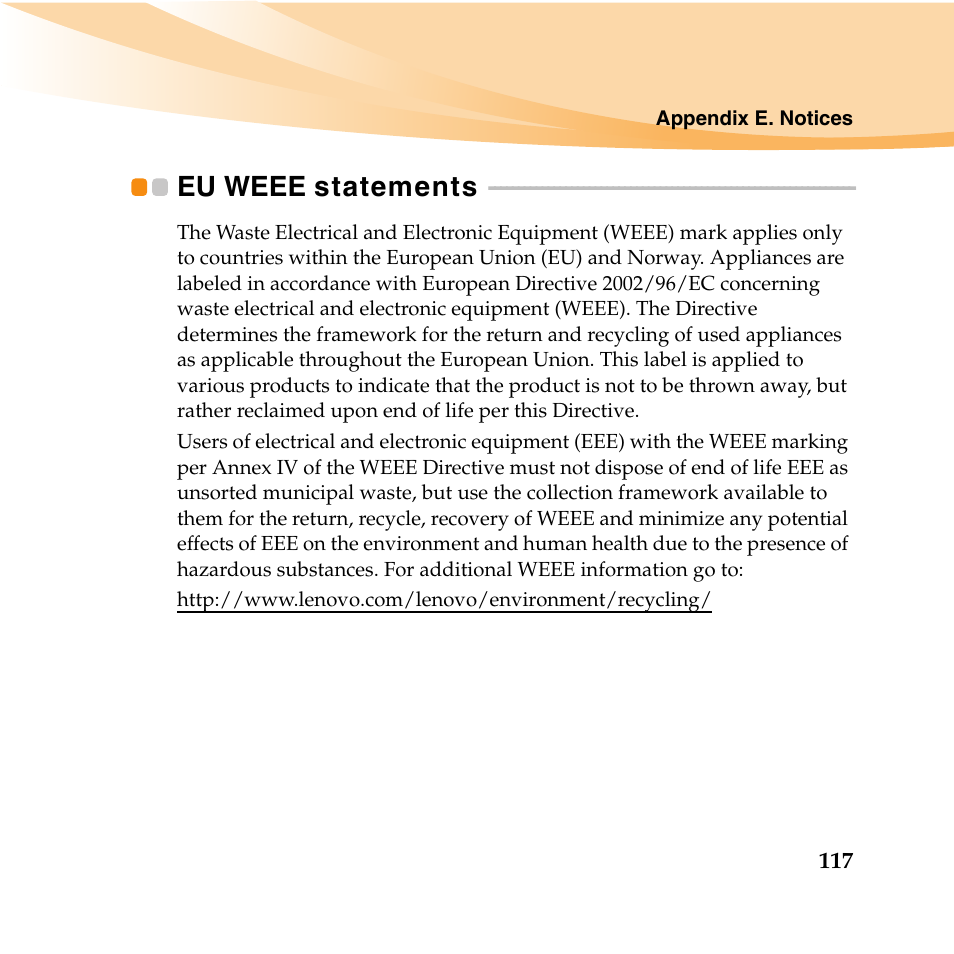 Eu weee statements | Lenovo IdeaPad U460 User Manual | Page 131 / 143