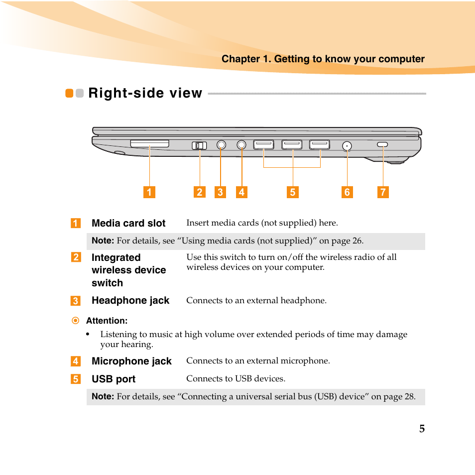 Right-side view | Lenovo IdeaPad U460 User Manual | Page 19 / 143