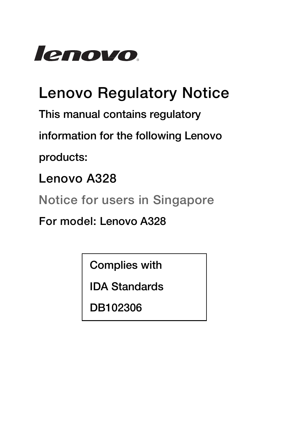 Lenovo A328 Smartphone User Manual | 2 pages