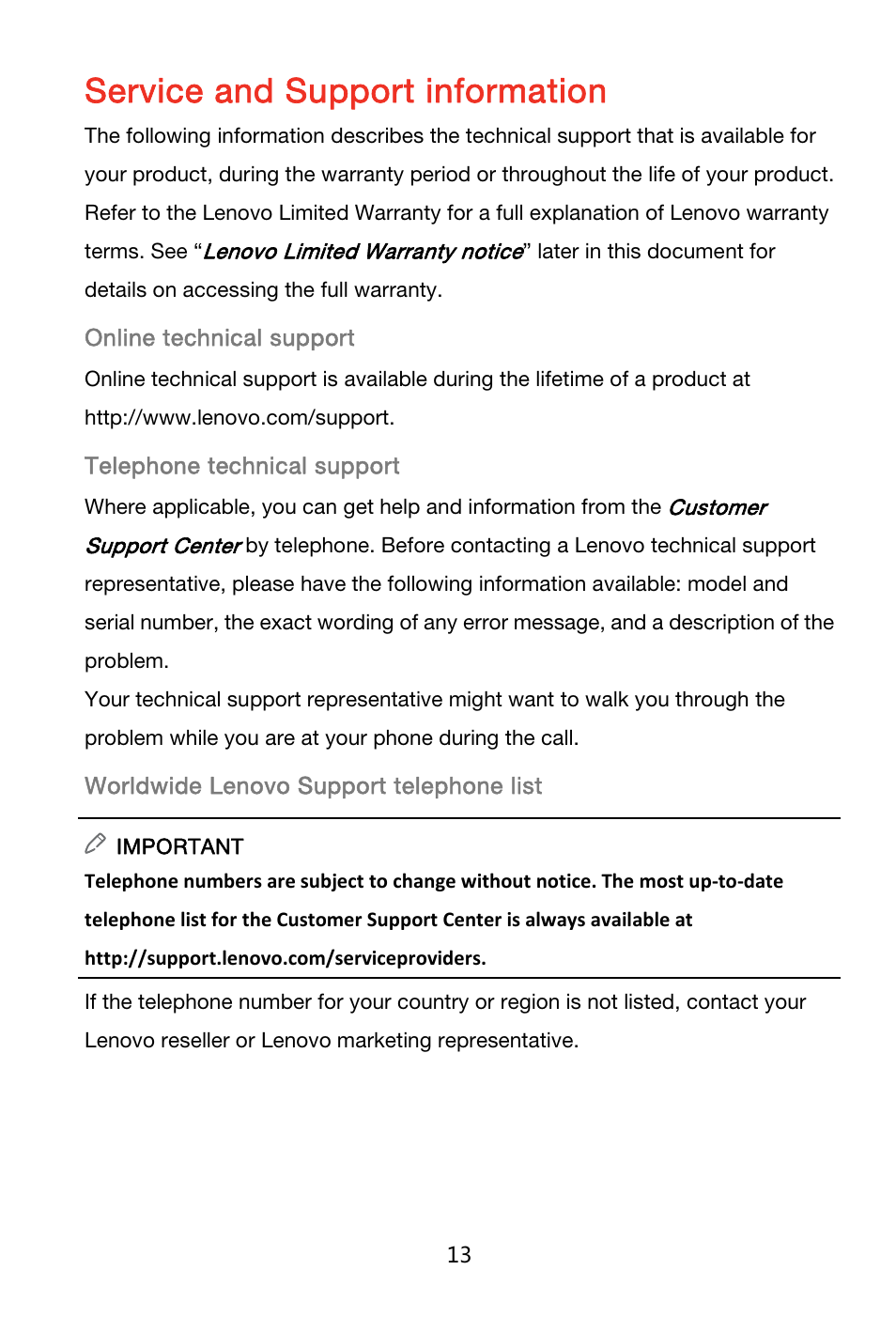 Service and support information | Lenovo K920 Smartphone User Manual | Page 16 / 24