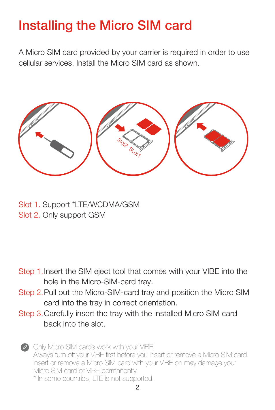 Installing the micro sim card | Lenovo K920 Smartphone User Manual | Page 5 / 24