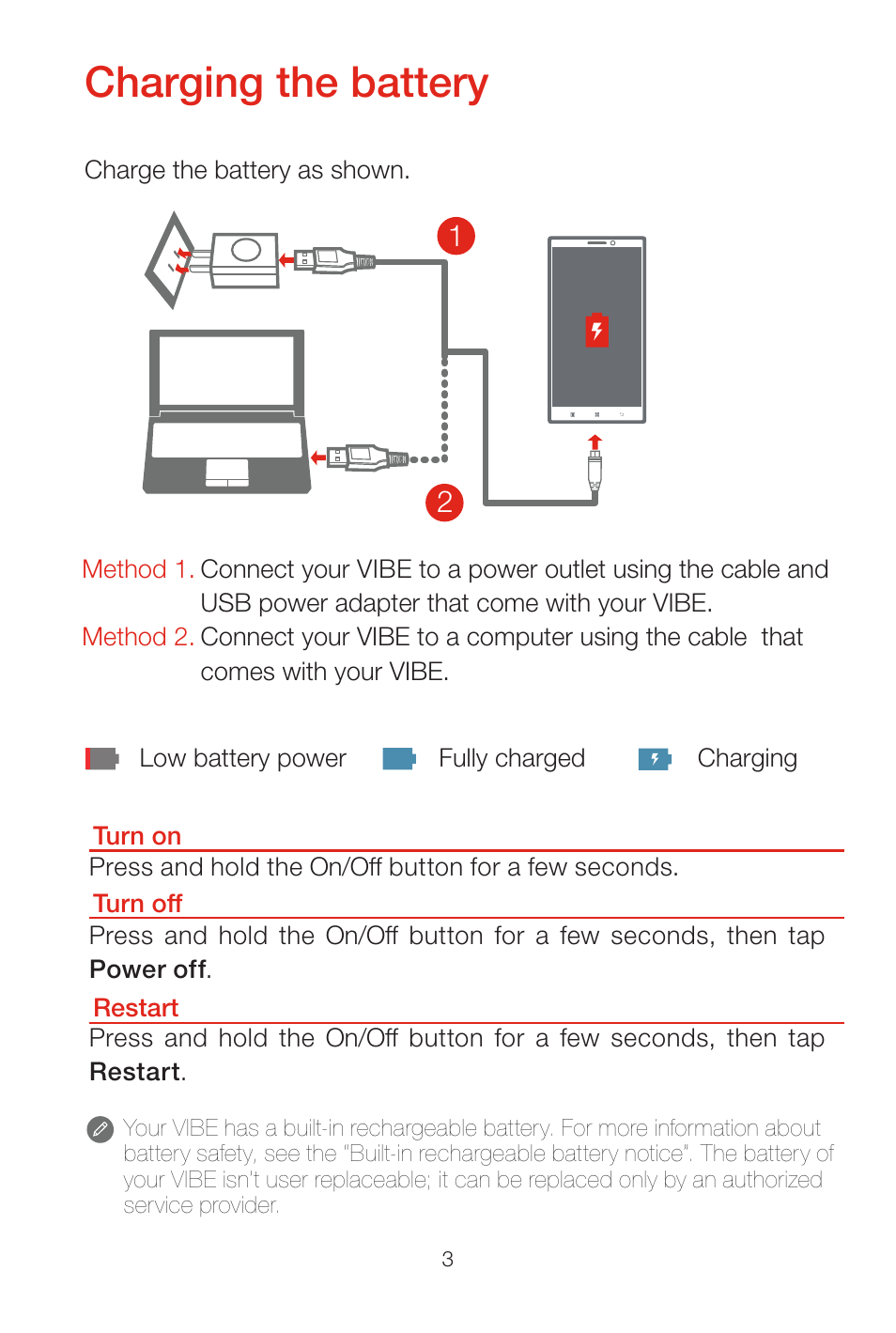 Charging the battery | Lenovo K920 Smartphone User Manual | Page 6 / 24