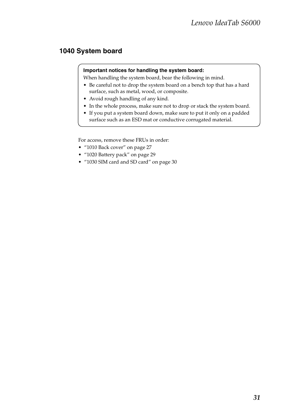 1040 system board, Lenovo ideatab s6000 | Lenovo S6000 Tablet User Manual | Page 35 / 53