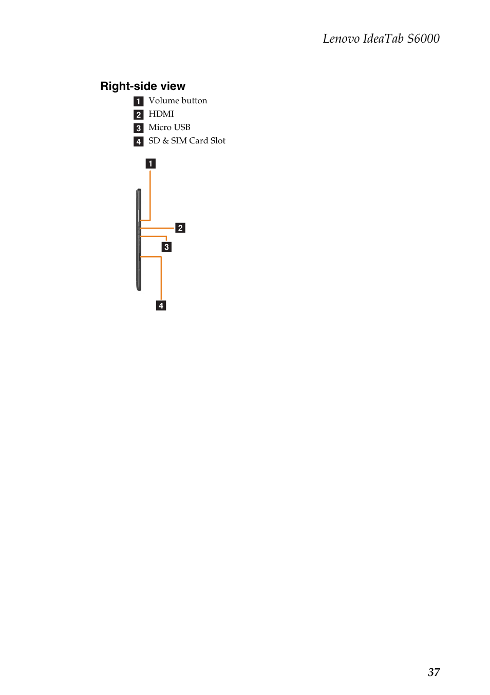 Right-side view, Lenovo ideatab s6000 | Lenovo S6000 Tablet User Manual | Page 41 / 53