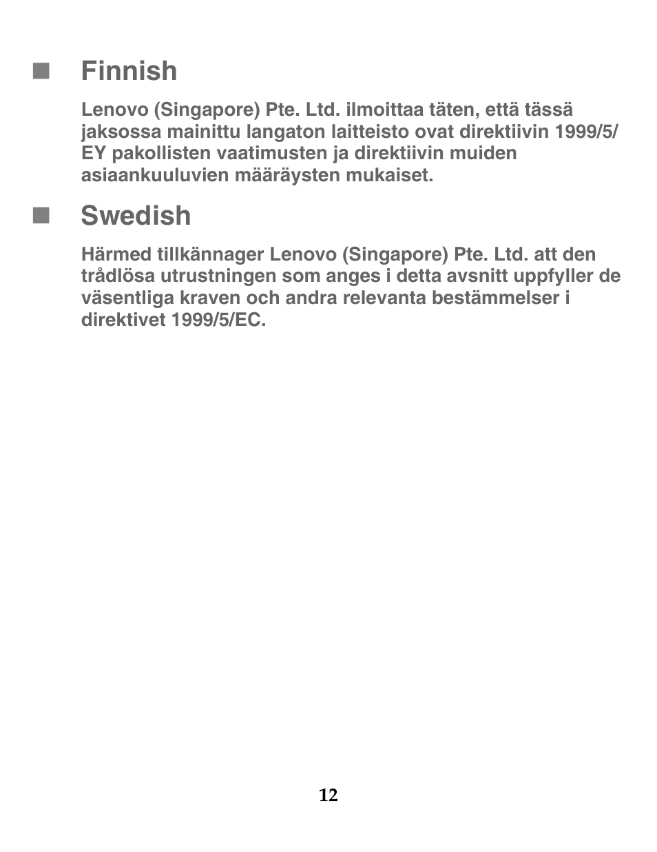 Finnish, Swedish | Lenovo S2109 Tablet User Manual | Page 13 / 20