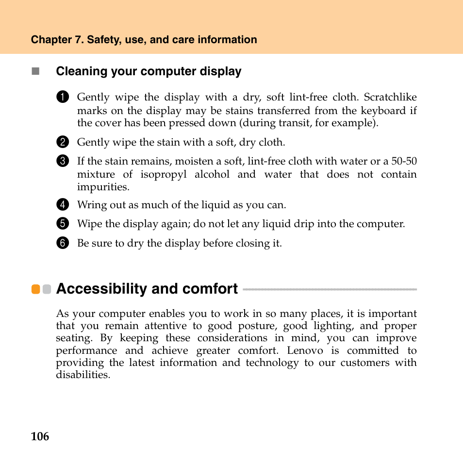 Accessibility and comfort | Lenovo G530 User Manual | Page 114 / 162