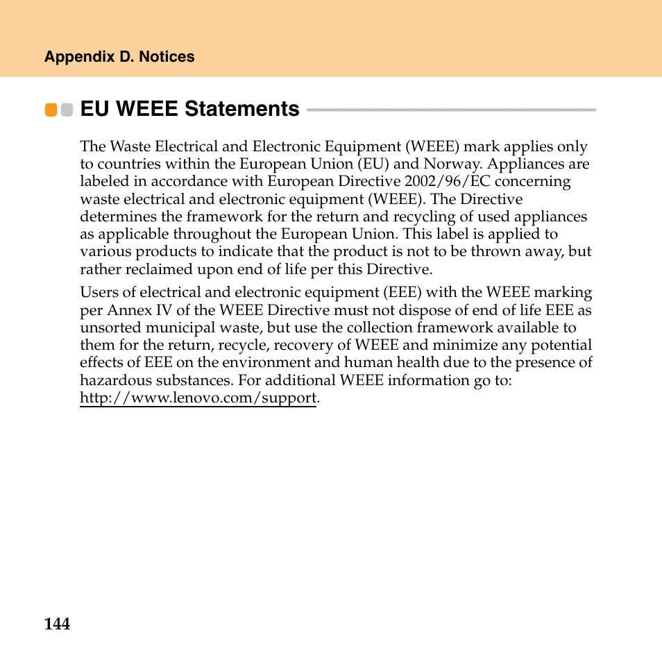 Eu weee statements | Lenovo G530 User Manual | Page 152 / 162