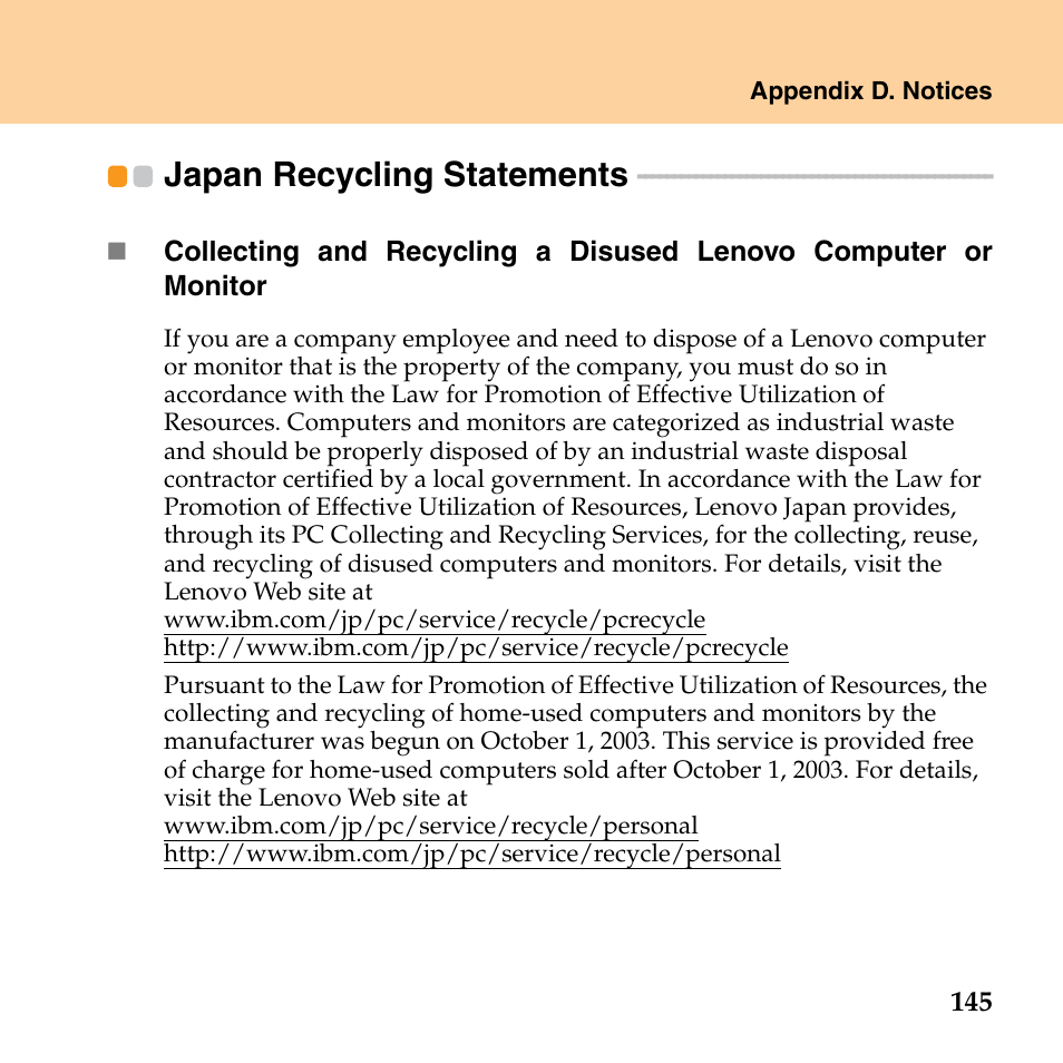 Japan recycling statements | Lenovo G530 User Manual | Page 153 / 162