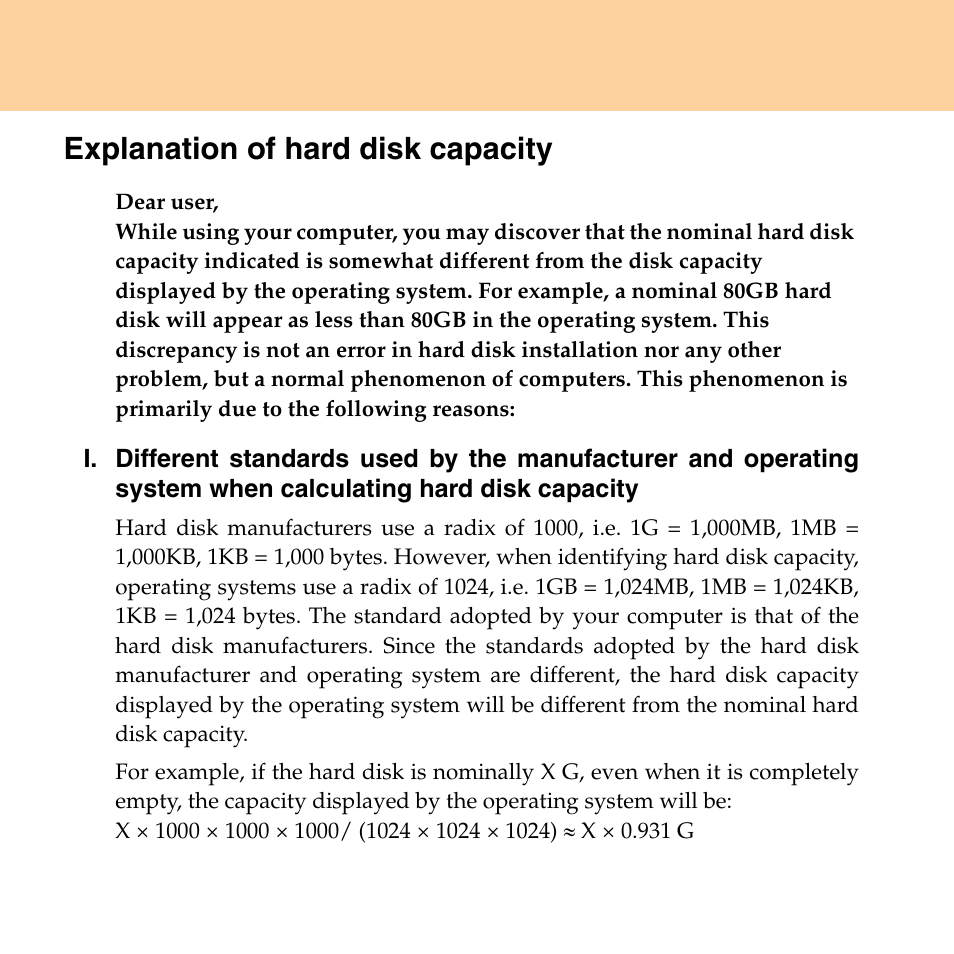 Explanation of hard disk capacity | Lenovo G530 User Manual | Page 5 / 162