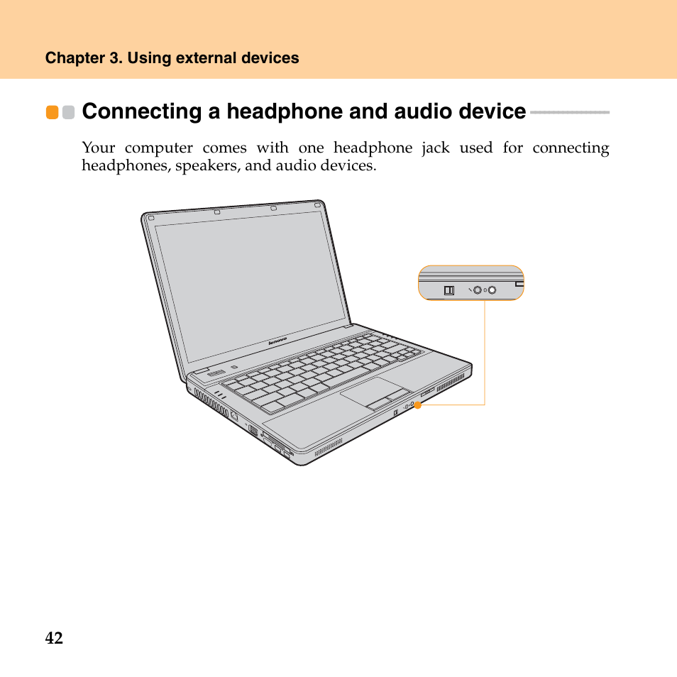 Connecting a headphone and audio device | Lenovo G530 User Manual | Page 50 / 162