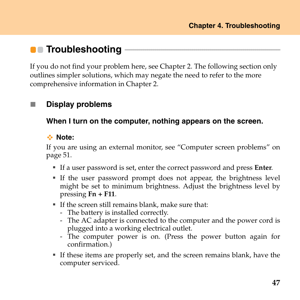 Troubleshooting | Lenovo G530 User Manual | Page 55 / 162