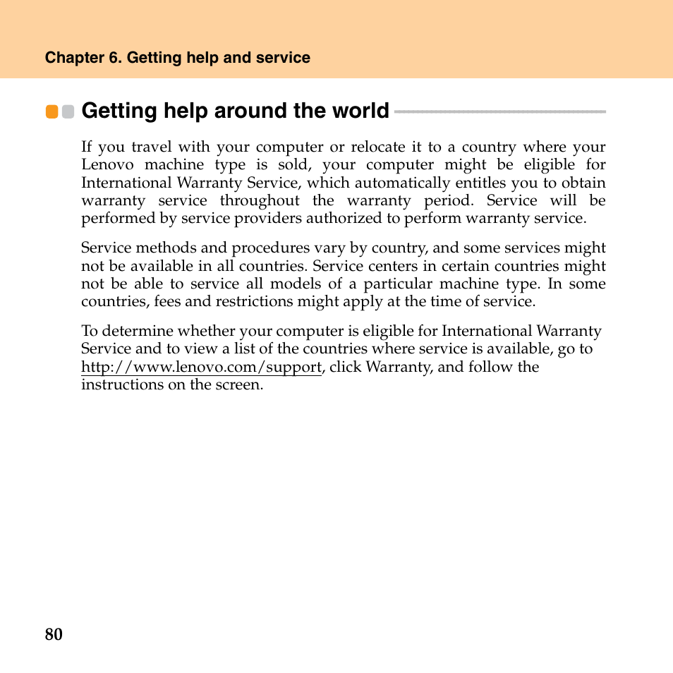 Getting help around the world | Lenovo G530 User Manual | Page 88 / 162