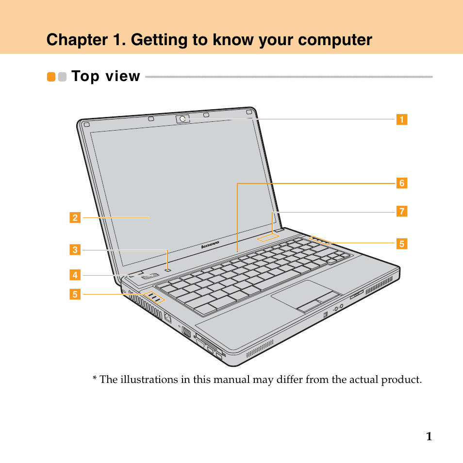 Chapter 1. getting to know your computer, Top view | Lenovo G530 User Manual | Page 9 / 162