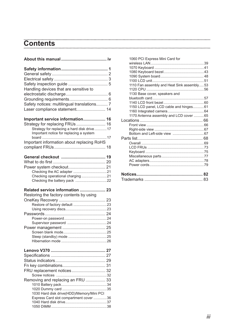 Lenovo V370 Notebook User Manual | Page 3 / 87