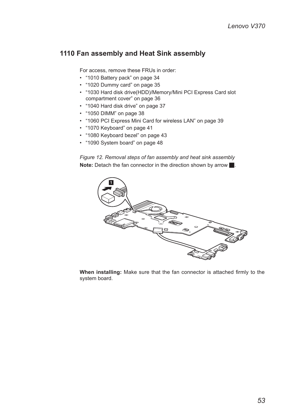 1110 fan assembly and heat sink assembly | Lenovo V370 Notebook User Manual | Page 57 / 87
